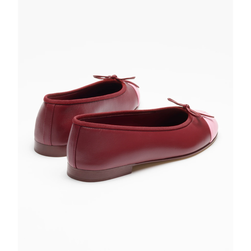Chanel 26S Burgundy Red Pink Lambskin Leather CC Logo Ballet Ballerina Flat 37.5 - Picture 15 of 16